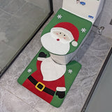 2-Piece Set Snowman Santa Claus Dwarf Christmas Toilet Seat Cover and Carpet Set - Seasonal Bathroom Decoration - Fun Xmas Gift Idea for Home Kit Accessories with Festive Design