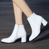kamames Black Women Boots Comfy Square High Heel Ankle Boots Fashion Pointed Toe Zipper Boots Autumn Winter Ladies Shoes 2021