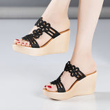 kamames Summer New Water Drill Slope Heel Sandals, High Heel Women's Shoes, Thick Soles, Waterproof Table, Large Size Fish Mouth Sandals, Word Slippers
