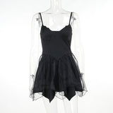 kamames Sling Net Stitching Irregular Dress Women's 2024 Dark Wind New Fashion Slim Skirt