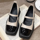 Women Shoes France Vintage Style Single Shoes Square Toe Thick Sole Leather Shoes Free shipping