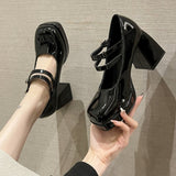 kamames kamames Thick Heel Square Head Small Leather Shoes Female 44 Big Size Spring And Autumn New Mary Jane French High Heel Fashion Single Shoes