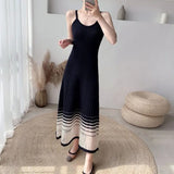 kamames Knitted Camis Dress Women Korean Fashion Slim Mesh A Line Long Dress Female Elegant Sleeveless Elastic Base Sundress New