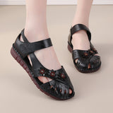 kamames Summer New Head Layer Cowhide Flat Bottom Women's Shoes National Wind Leather Hollow Out Small Flower Women's Sandals Mother Shoes