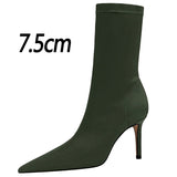 BIGTREE Shoes Women Boots Fashion Ankle Boots Pointed Toe Stretch Boots Autumn Stiletto Socks Boots High Heels Ladies Shoes 2021