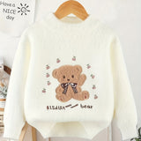 Adorable Bear Pattern Kids Sweater - Pullover for Boys - Round Neck, Long Sleeve, Stretchy, Warm, Knit, Outdoor Wear for Fall and Winter