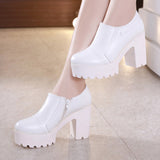 kamames Muffin High Heels, Spring And Autumn Black Work Shoes, Thick Soles, Waterproof Table, Round Head, Large Size, Deep Mouth, Thick Heels
