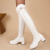 kamames Woman's Boots Chunky Low Heel Over The Knee Boots Autumn Winter Platform Round Toe Zipper Women Shoes Black Pink White