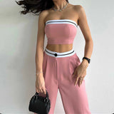 Women's New Spicy Girl Outwear Sports Tank Top with Contrast Color High Waist Wide Leg Pants Casual Set