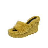 kamames Slope Heel Thick Low Slippers 2023 New Multicolor Casual Short Plush Women With Fashionable Woolen Shoes