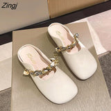 kamames Women's Shoes 2023 Women's Slippers New Slippers Solid Color Metal Decorative Bottom Heel Square Heel Ladies Slippers