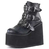 kamames 2023 New Large-Size High-Heeled Muffin Martin Boots Belt Buckle Slope Heel Women's Shoes