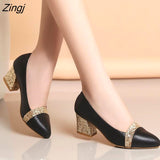 kamames Women Pumps Sweet Style Square High Heel Sequins Pointed Toe Spring and Autumn Elegant Shallow Ladies Shoes