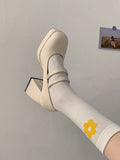 kamames Word With High Heels For Women With Single Shoes 2024 Spring New Korean Version Of Thick Soles, Thick Heels, Square Heels, Retro Mary Jane Shoes