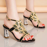 kamames High-Heeled Sandals Women's Water Diamond 2024 Summer New French Girls' Gentle Shoes Thick-Heeled Leather Crystal Wedding Shoes