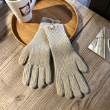 Solid Color Ribbed Knitting Gloves, Windproof Full Finger Touch Screen Warm Gloves, Women's Simple Autumn Winter Hand Warmer Gloves