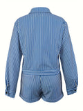 Casual Chic Women's Stripe Two-Piece Set - All-Season Knit Outfit with Stretch & Easy Care