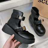 Lolita Shoes Buckle Ankle Strap Platform Shoe Women Patent Leather Thick Sole Punk Hollow Outs Retro Motorcycle boot Girls