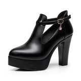 kamames Spring Cheongsam High-Heeled Catwalk Shoes Deep Mouth Single Shoes Waterproof Table Thick Heels Black Work Shoes 40-43 Large Size Women