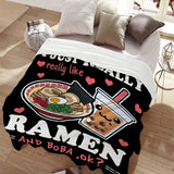 1pc Ultra-Soft Luxurious Ramen Milk Tea Blanket - Adorable Kawaii Design for Noodle Lovers & Bubble Tea Fanatics - A Perfect, Uniquely Cozy Gift Idea