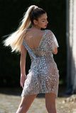 kamames Sparkle See Through Sheer Sequin Dress - Silver