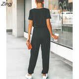 kamames PETAL V-neck Short Sleeve Jumpsuit For Woman Casual Long Jogger Pants Playsuit 2023 Summer Overalls Bodysuits Rompers
