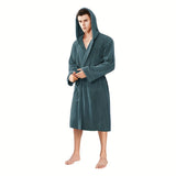 Luxurious Hooded Men's Bathrobe – Modern Cotton Blend Knit Fabric Towel Robe with Super Absorbent Feature for Home, Spa, Bathing & Swimming – Soft, Warm & Quick Dry with Hand Wash Only Care Instructions