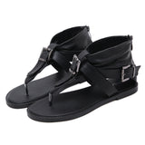 kamames Women Summer 2024 New Vintage Roman Shoes Belt Buckle Toe Flat Summer Shoes Women