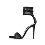 kamames Black Gold Sexy Net Cloth Lace Super High Heels Sandals Large Size Fashion Women's Shoes