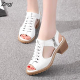 kamames Women's Sandals Square heel Summer Shoes Peep Toe zip gladiator sandals women zip platform sandals