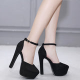 kamames Women's Shoes Hollow Black High Heel Waterproof Table 14Cm Spot Shallow Mouth Thick Heels High Heels