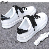 kamames Women Sneakers Leather Shoes Spring Casual Flats Sneakers Female New Fashion Comfort White Shoes