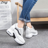 kamames Women's Vulcanized shoes Autumn Leather Chunky Shoes Woman Platform Height Increased Sneakers 8CM Thick Sole Wedges sports shoes