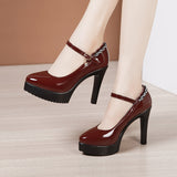 kamames Leather Catwalk High Heel Women's Pointed High Heel Thick-Soled Waterproof Platform Professional Black Work Shoes Large-Size Single Shoes