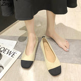 kamames NEW Women Slip On Flat Loafers Patchwork Square Toe Shallow Ballet Flats Shoes knitting Casual Flat Shoes Ballerina Flats