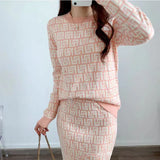 Women's Two Piece Dress womens designer clothing full letter knitting long sleeved sweater one-piece dress suit women slim sexy designerdress two-piece Sets Size S-XL