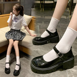kamames Jane Female British Style Jk Shoes Retro Square Style Small Leather Shoes Women's Summer Thin Style With Skirt Shoes
