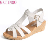 GKTINOO New Summer Classic Genuine Leather Wedges Sandals Women Gladiator Sandals Female Platform Shoes Sandalias Mujer