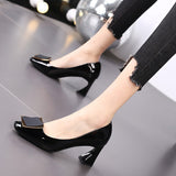 kamames kamames Heels Women In 2023 Autumn New Soft Leather Not Tired Thick Heel Shallow Single Shoes Women Korean Version Pointed Work Women's Shoes