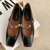 kamames kamames Collision Proof Metal Square Head Single Shoes Women's Fashion Spring Low Heel One Word Buckle Shallow Mouth Single Shoes Leather Mary Jane