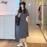 kamames Sleeve Dress Women Hot Sale S-3XL Leisure Cozy Simple Basic Striped Preppy Style Clothing Students Midi Sundress Chic BF