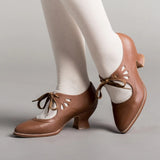 kamames Station 2024 Spring New Hollowed-Out High-Heel Lace Large-Size Women's Casual Shoes