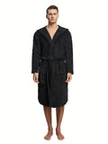 Men's Comfy Solid Fleece Robe Home Pajamas Wear With Pocket One-piece Lace Up Kimono Night-robe Warm Sets After Bath