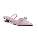 kamames kamames Powder ~ Huge Beauty! Laint Ered Pink Half Head Cool Slippers Women Wear Summer Silver Pointed Shoes