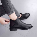 kamames Leather Boots Women Daily Square Heel Zip Shoes Breathable Female Comfortable Square Head Pointed Toe Shoes Retro Autumn