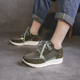 kamames Large Single Shoes Women's New British Sports Shoes Women's Middle Heel Lace-Up Running Shoes