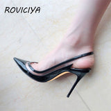 kamames Leather + Transparent PVC Women Shoes Summer Designer Shoes 12 cm Slingback Pumps Womens Shoes LX010 ROVICIYA