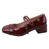 kamames kamames Vintage Silver Single Shoes Women's Thick Heel 2024 Spring Square Head Shallow Mouth Belt Buckle College Wind Mary Jane Shoes