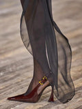 kamames Caiying Rose Baotou Sandals Women's New Pointed Back Empty Shoes Lacquered Leather Stilettos Sexy High Heels In Spring 2024