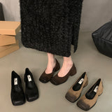 kamames Thick Heel Black Square Head Temperament Single Women's Shoes 2024 New Retro Shallow Mouth Evening Style High Heels